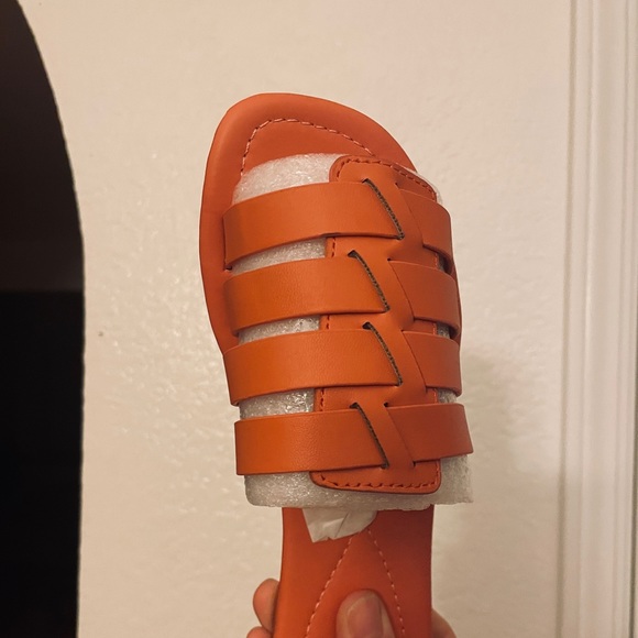 !! NEW !! Soft Vegan Leather Caged Slide Sandals in Deep Coral - Picture 9 of 9